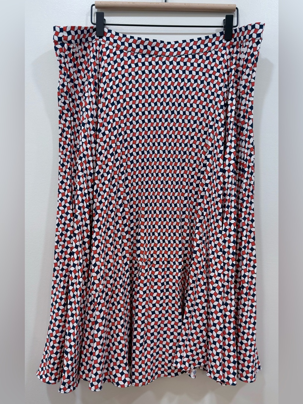 Boden Pleated Geometric Midi Skirt in  Orange Navy & White - Picture 3 of 9